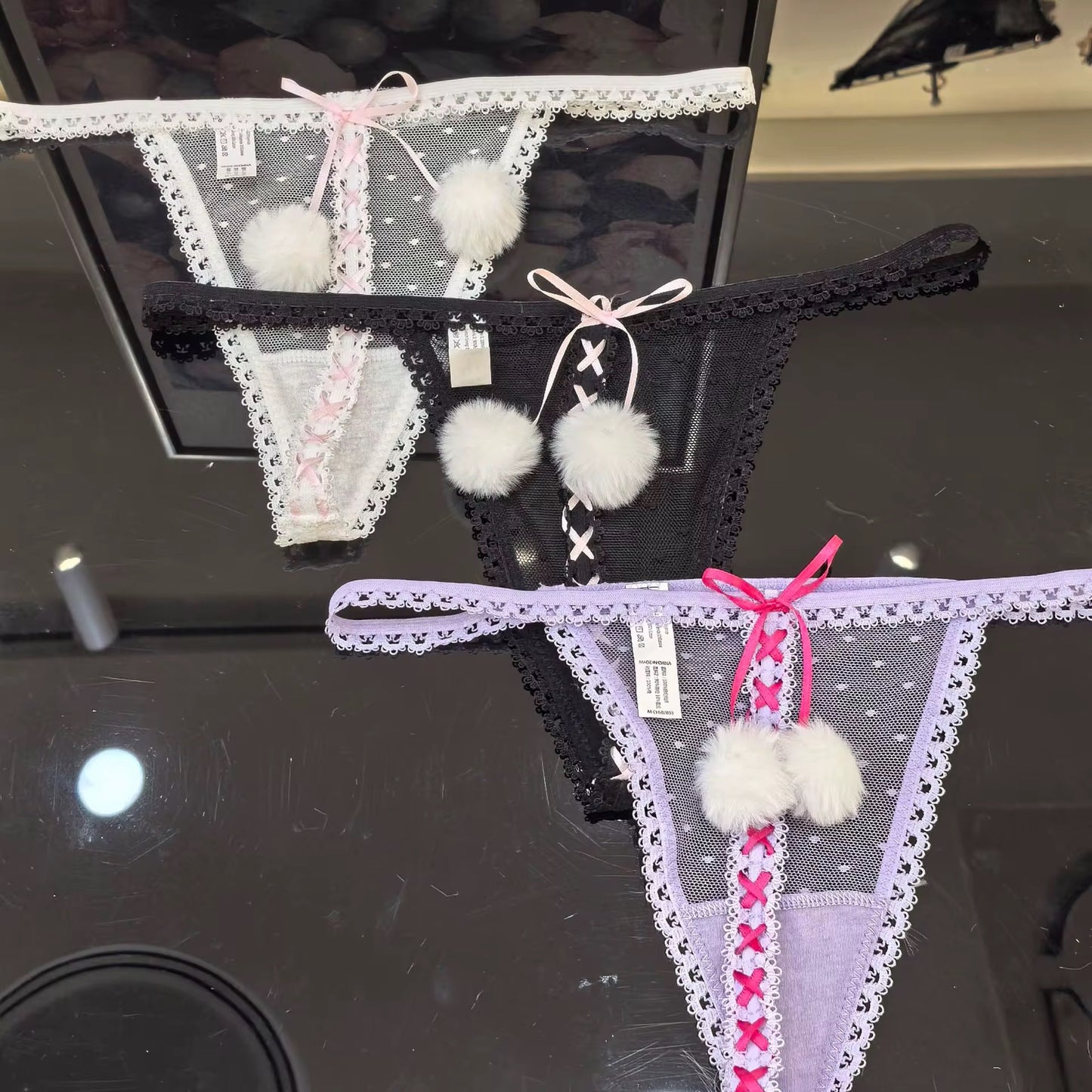 Cotton Candy Pom-Pom Mesh Panties