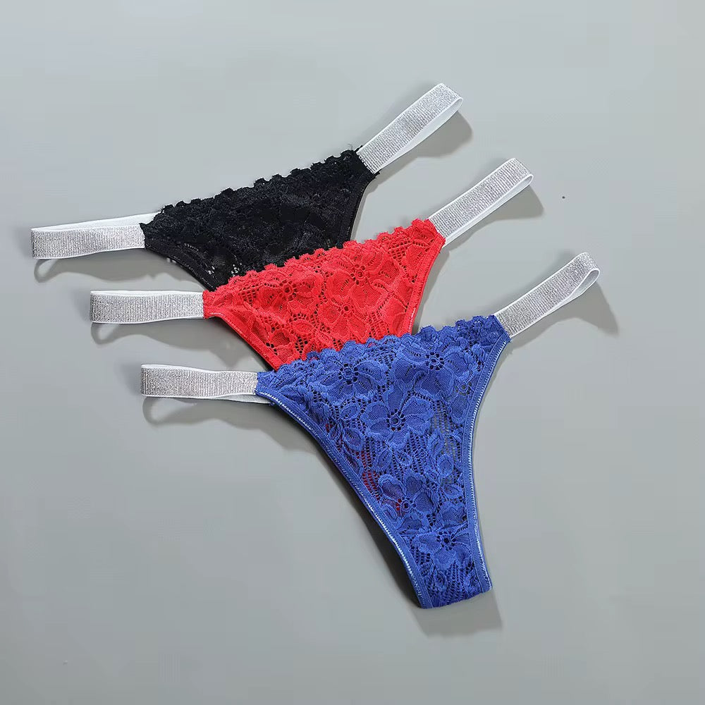 Luxe Lace Thong with faux Rhinestone Straps