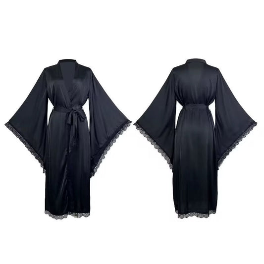 Licorice Satin Lace Robe