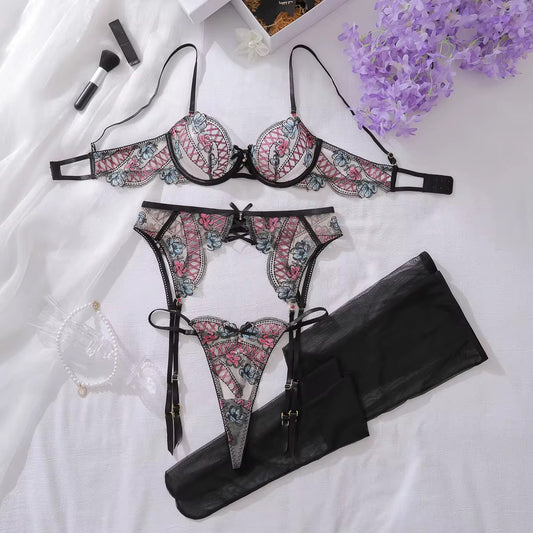 Butterfly Kisses Bubblegum 5-Piece Lingerie Set with Garter Belt