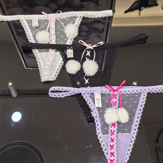 Cotton Candy Pom-Pom Mesh Panties