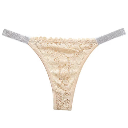 Luxe Lace Thong with faux Rhinestone Straps