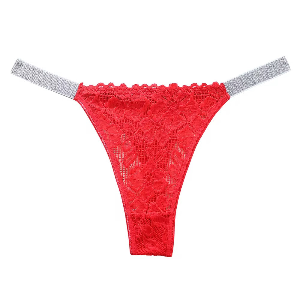 Luxe Lace Thong with faux Rhinestone Straps