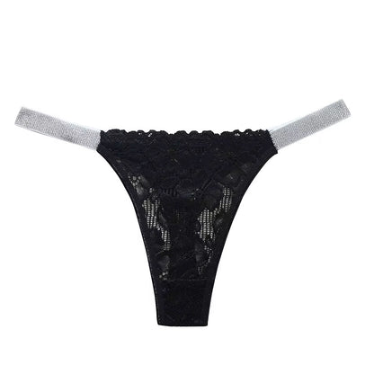 Luxe Lace Thong with faux Rhinestone Straps
