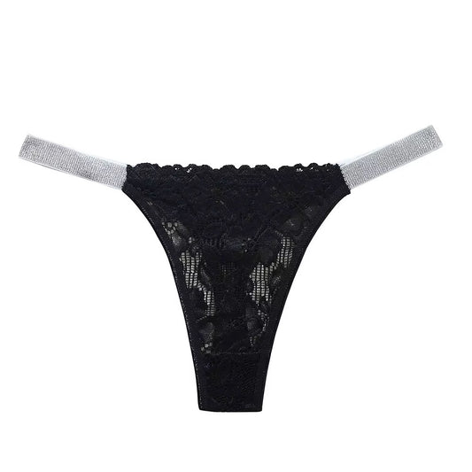Luxe Lace Thong with faux Rhinestone Straps