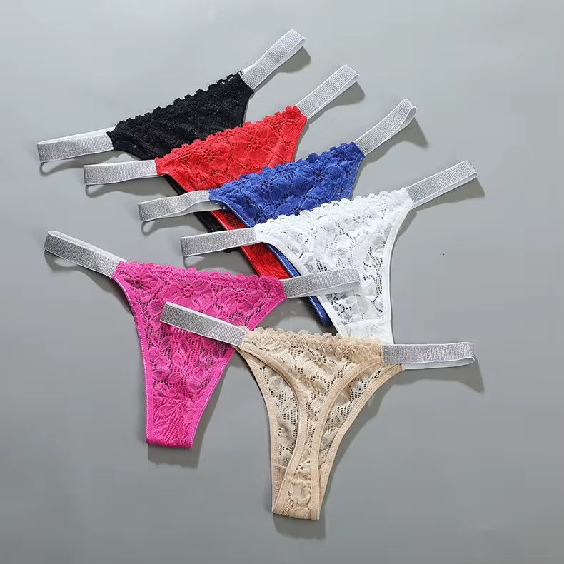 Luxe Lace Thong with faux Rhinestone Straps