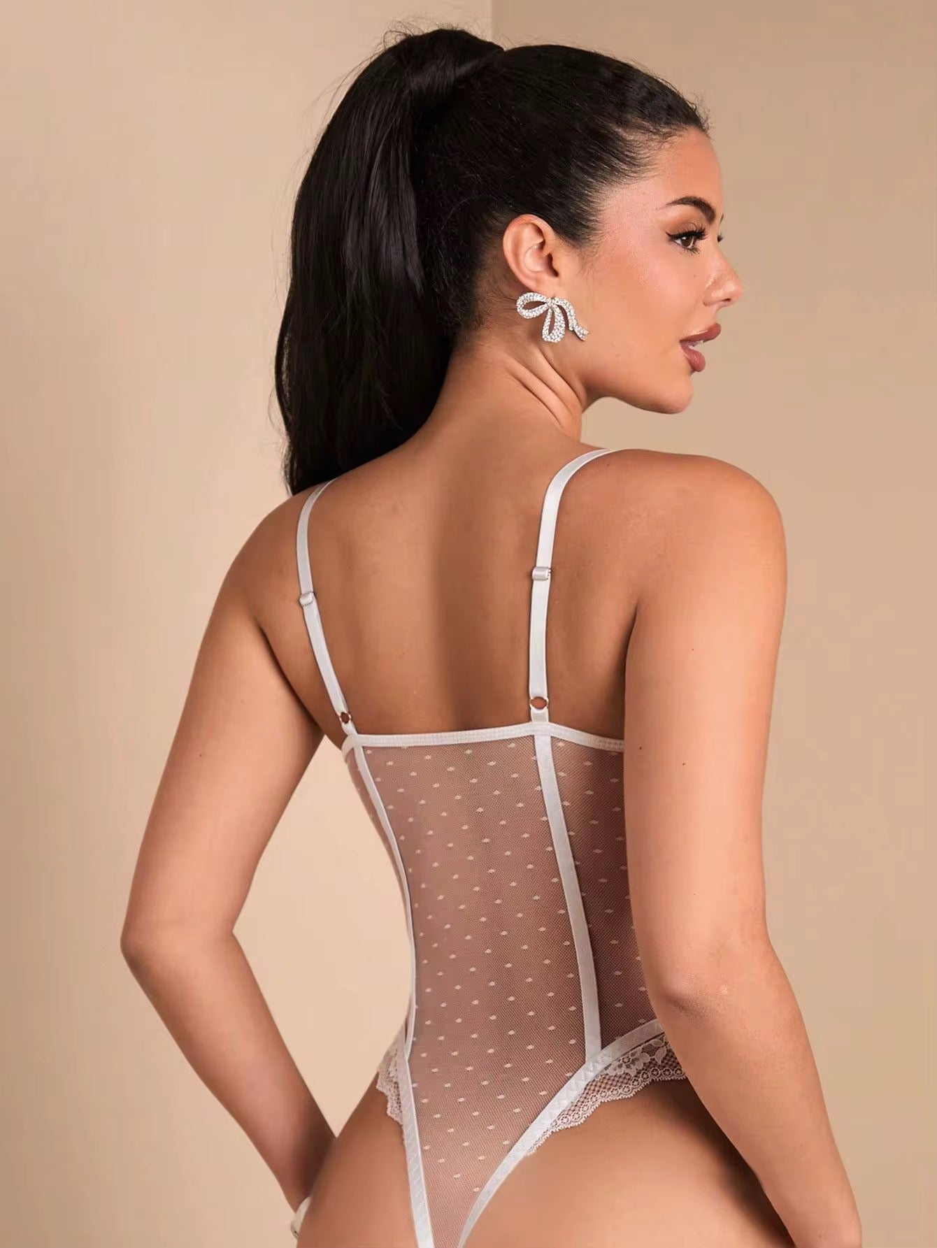White Velvet Lace Teddy Bodysuit