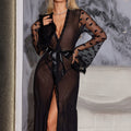 Black Sheer Robe with Feather Trim