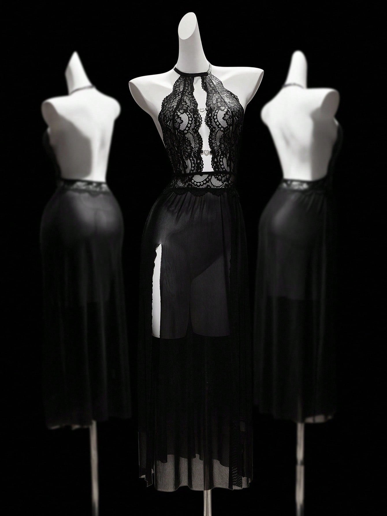 Midnight Truffle Halter Lingerie Dress