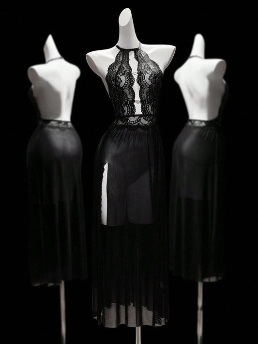 Midnight Truffle Halter Lingerie Dress