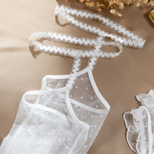 White Chocolate Blossom 5-Piece Lingerie Set with Garter Belt