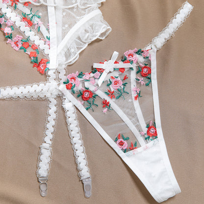 White Chocolate Blossom 5-Piece Lingerie Set with Garter Belt